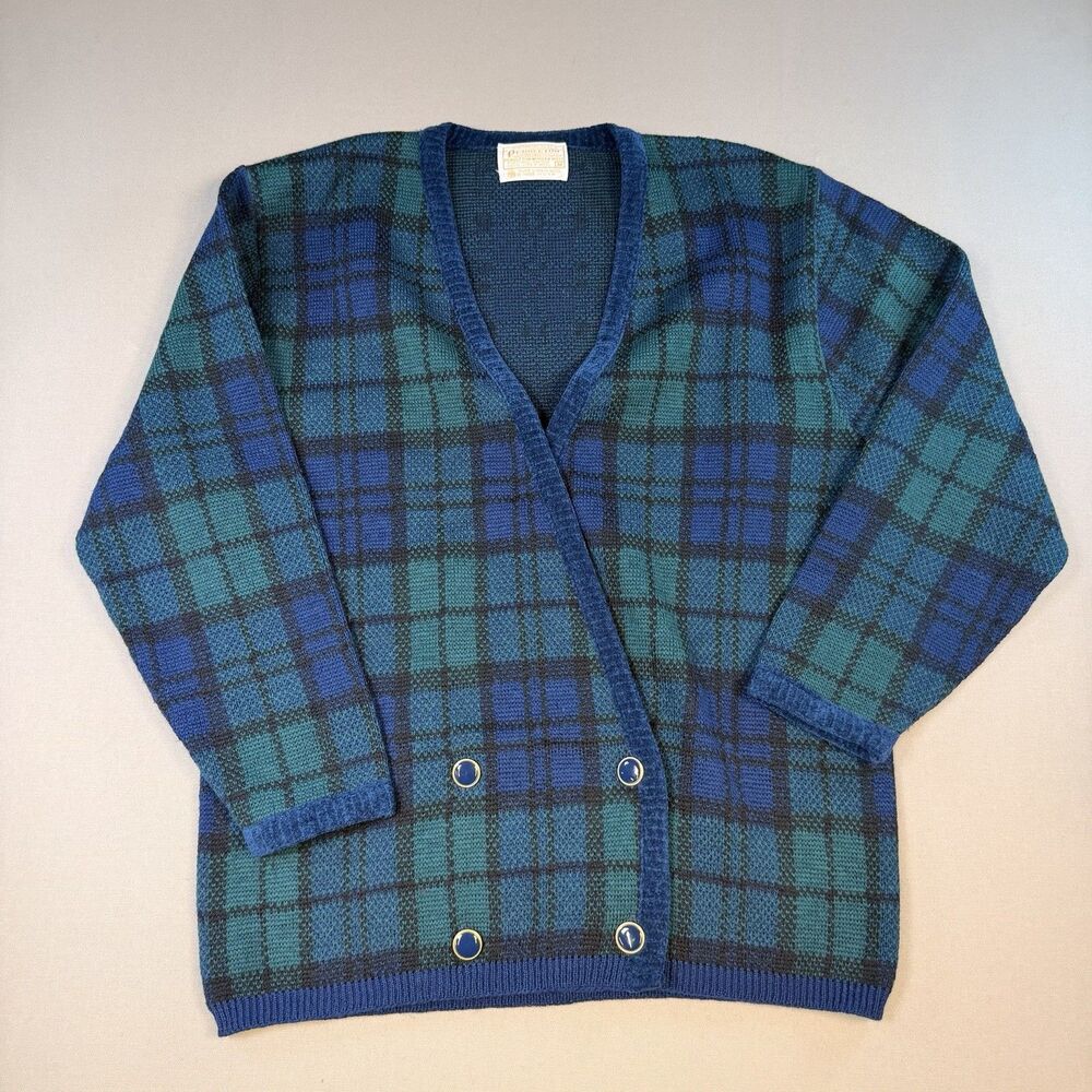 Vintage 90s Pendleton Wool Cardigan Sweater Womens Med Tartan Plaid Made In USA